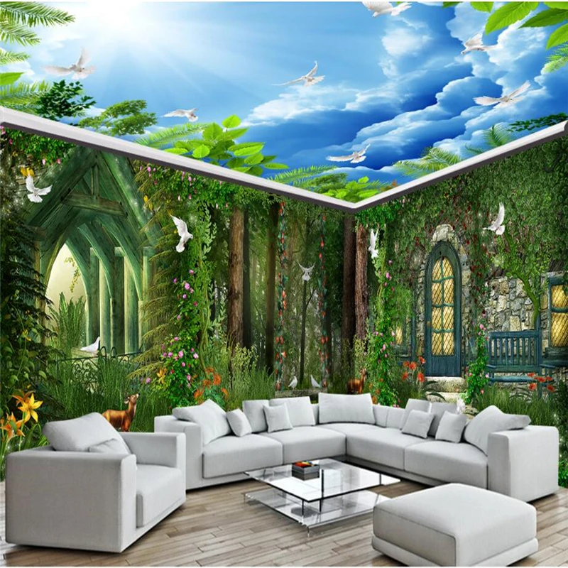 beibehang forest dream hut swing flower vine 3D Wallpaper Background Modern Mural for wall paper for Living Room flooring-paper