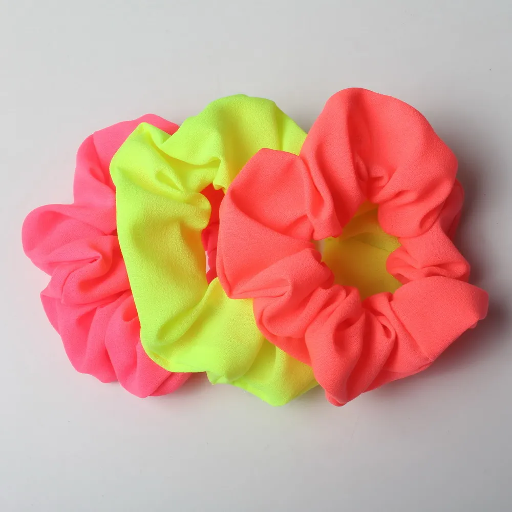 3pcs/lot Neon Scrunchies Elastic Hair Ties Thin Fabric Colorful Ponytail Holders Pink Green Orange Bright Color Hair Accessories