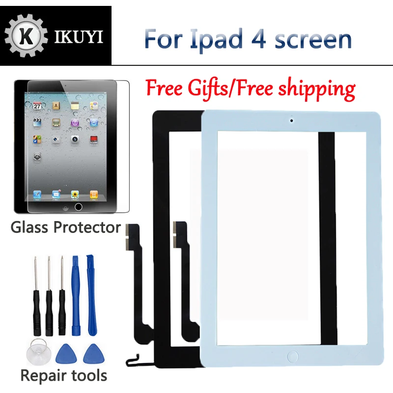 

New for iPad 4 Touch Screen Digitizer and Home Button Front Glass Display Touch Panel Replacement A1458 A1459 A1460