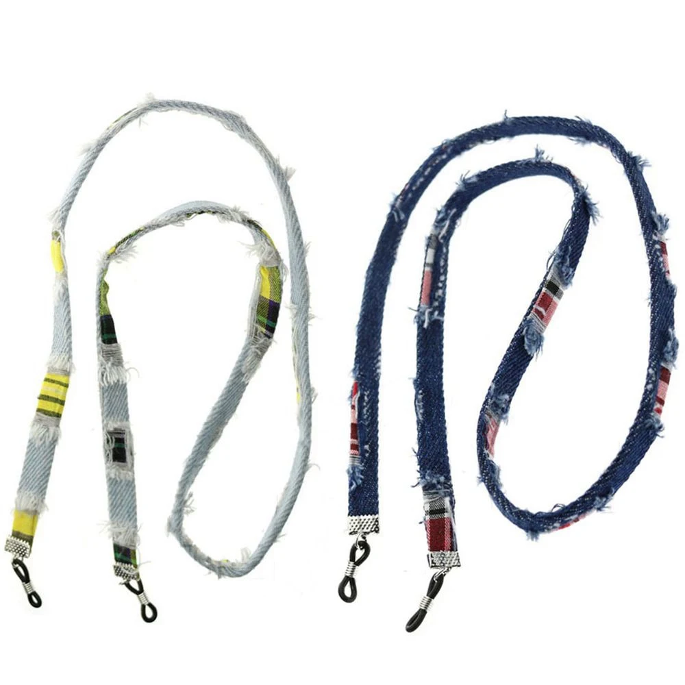 

10pcs/lot Retro eyeglass sunglasses Emerizing Jean neck cord retainer eyewear Denim lanyard holder with silicone loop wholesale