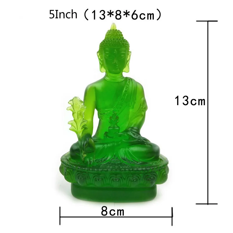 Seven Colours of 13 Cm Trumpet Water Glass Pharmacist Buddha Statue with Optional Religious Family Decorations