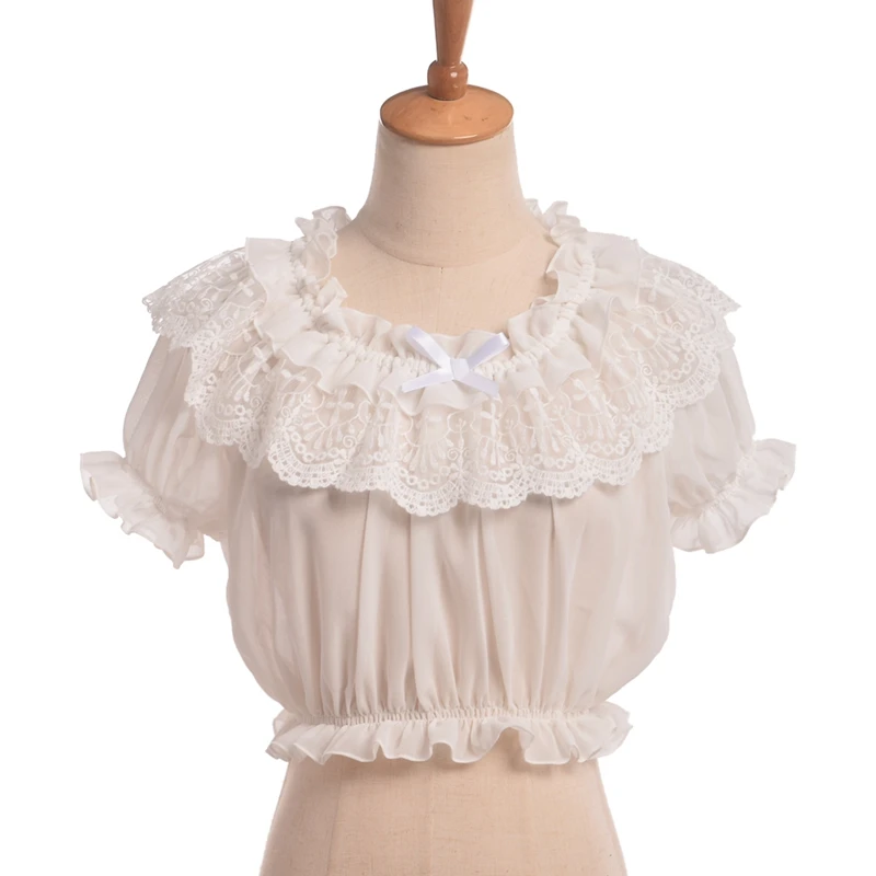 Women Chiffon Blouse Girls Cute Lolita Off Shoulder Crop Tops