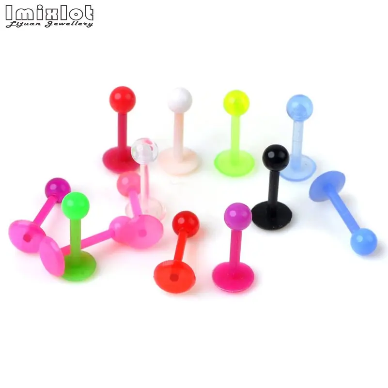 20Pcs/Lot 8mm Length Soft Bioplast Flexible Spike Ball Labret Lip Ring Ear Helix Tragus Cartilage Studs Piercing Body Jewelry