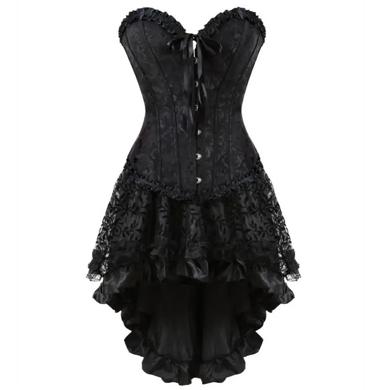 Cổ điển Áo Nịt Ngực Steampunk Ăn Mặc Gothic Overbust Corset Dress Carnival Ăn Mặc Showgirl Trang Phục Váy Lót Mini Váy