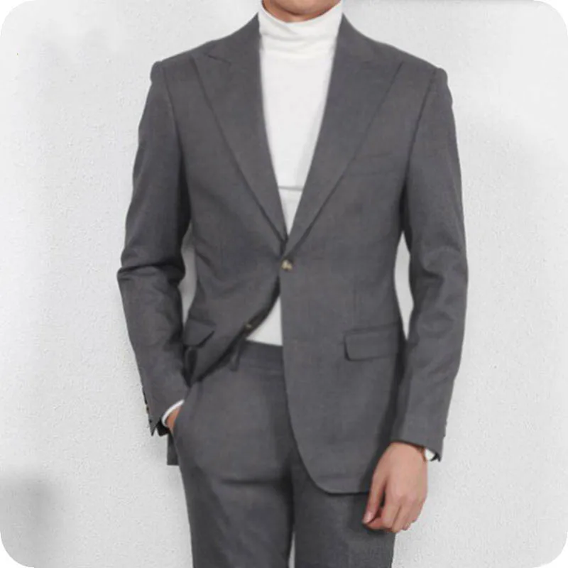 

Grey Wedding Men Prom Suits Party Groom Tuxedos Peaked Lapel Casual Man Blazer Costume Homme Slim Fit Terno Masculino 2Pieces