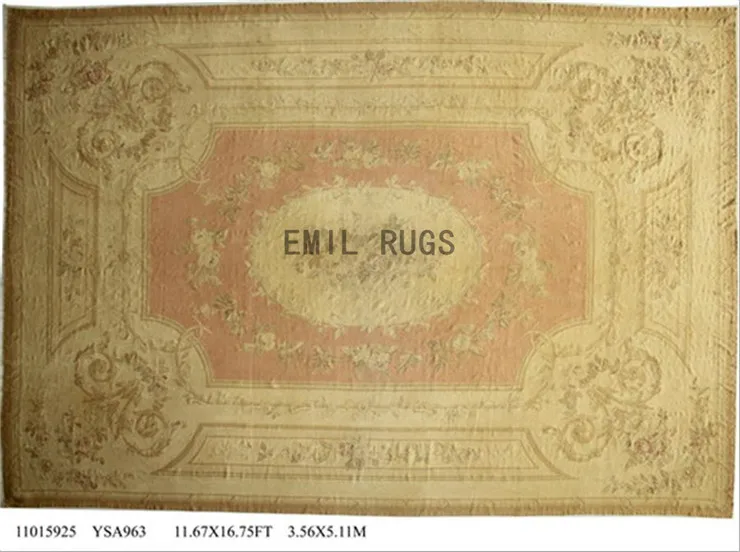 

Wool carpet french aubusson rugs 183CMX277CM 6'X 9.1' pink large side beige gc88aubYSA106