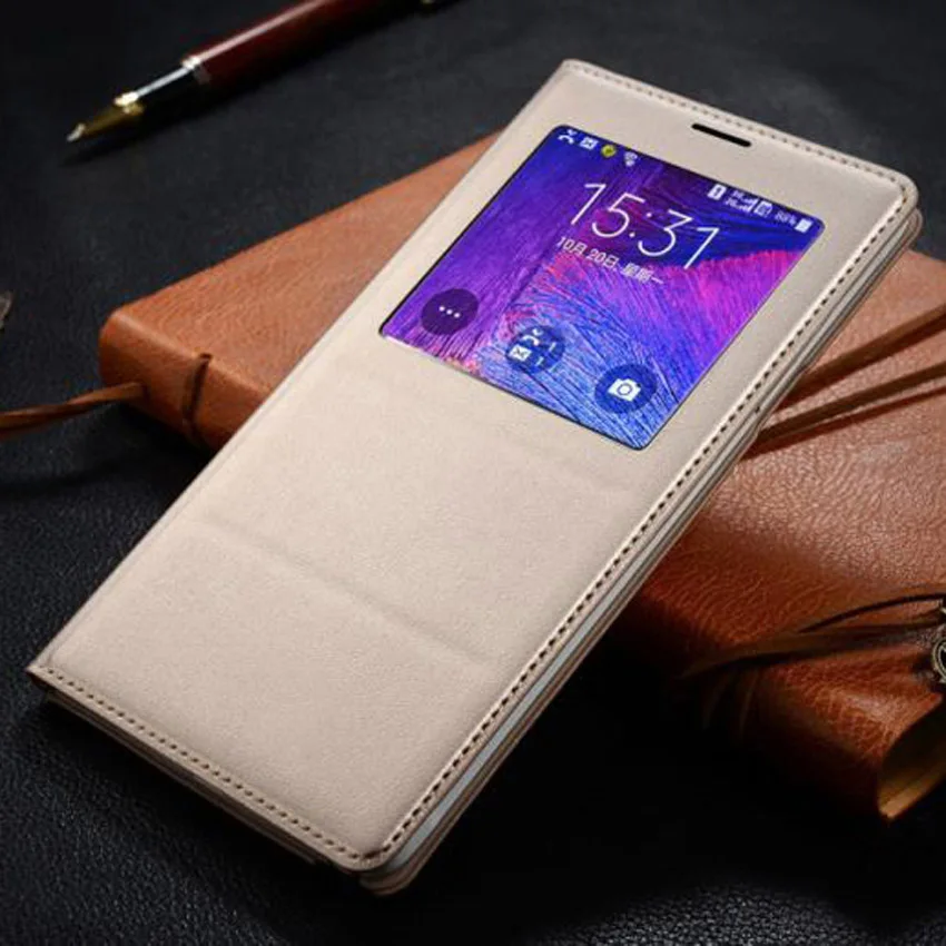 For Samsung Galaxy Note 4 Note4 Smart Case SM N910 N910F N910C N910H Leather Phone Case Shockproof Flip Cover With Original Chip