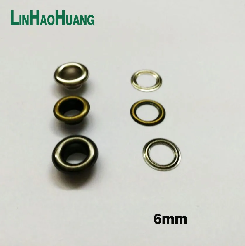 Wholesale 400sets/lot 6mm inner 2016070101 metal brass eyelets with washer small round metal grommets nickle/Black/Bronze