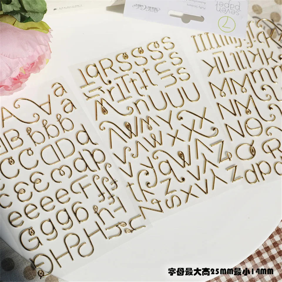 High Quality Gold 3D Letter Stickers Kits Die Cut For DIY Scrapbooking Junk Journal TN Planner Paper Sticker Card Making S053