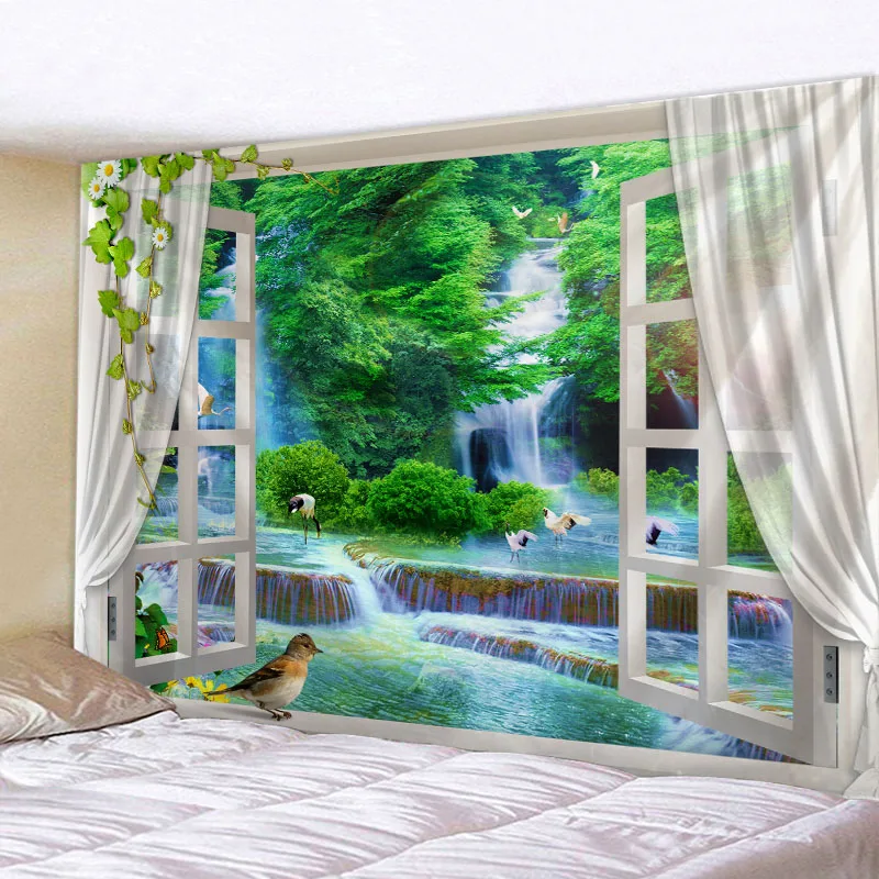 The Beautiful  Scenery Outside The Window Wall Handing Tapestry Sandy Beach Picnic Towel