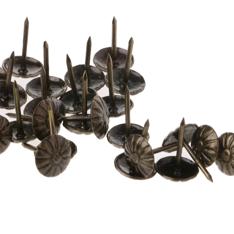 100 Pieces Antique Decorative Tacks with Chrysanthemum Pattern Furniture Upholstery Nail for Sofa, Home DIY Decor 517A