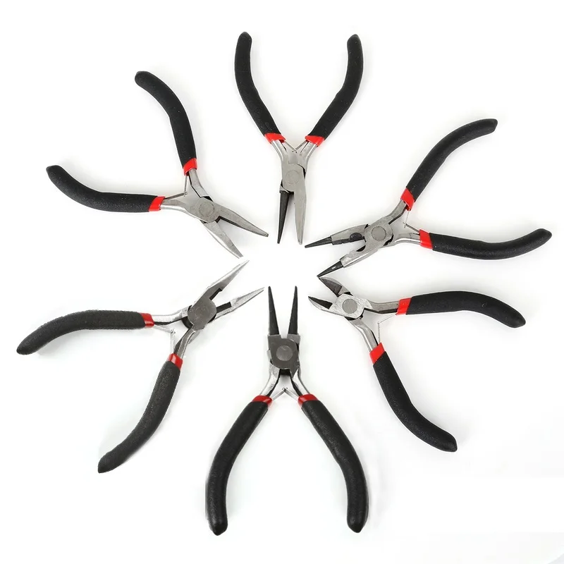 

6Pcs/Set Mini Black Bent Crimping Side-Cuttin Pliers Round Nose Wire-Cutter For DIY Beading Jewelry Making Pliers Repair Tools