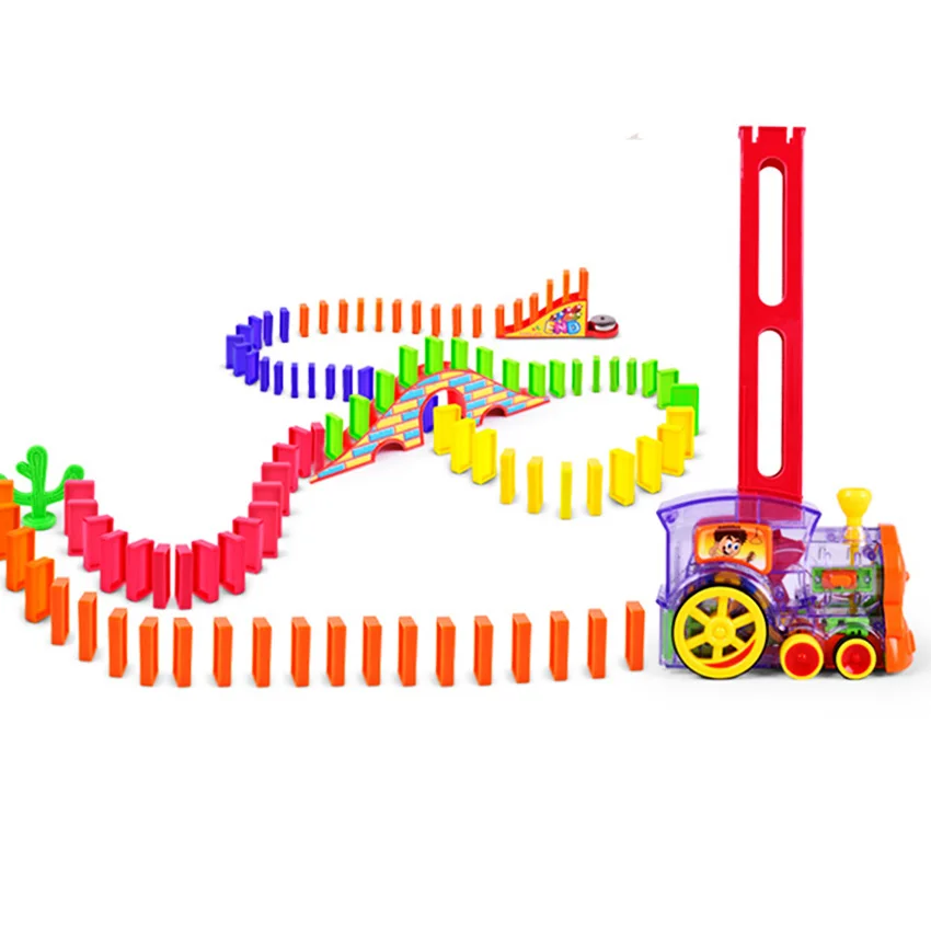 Hot Sale Domino Train Car Set Bridge kit Colorful Plastic Dominoes Block Children Toys Christmas Birthday Gift for Kids Boy Girl