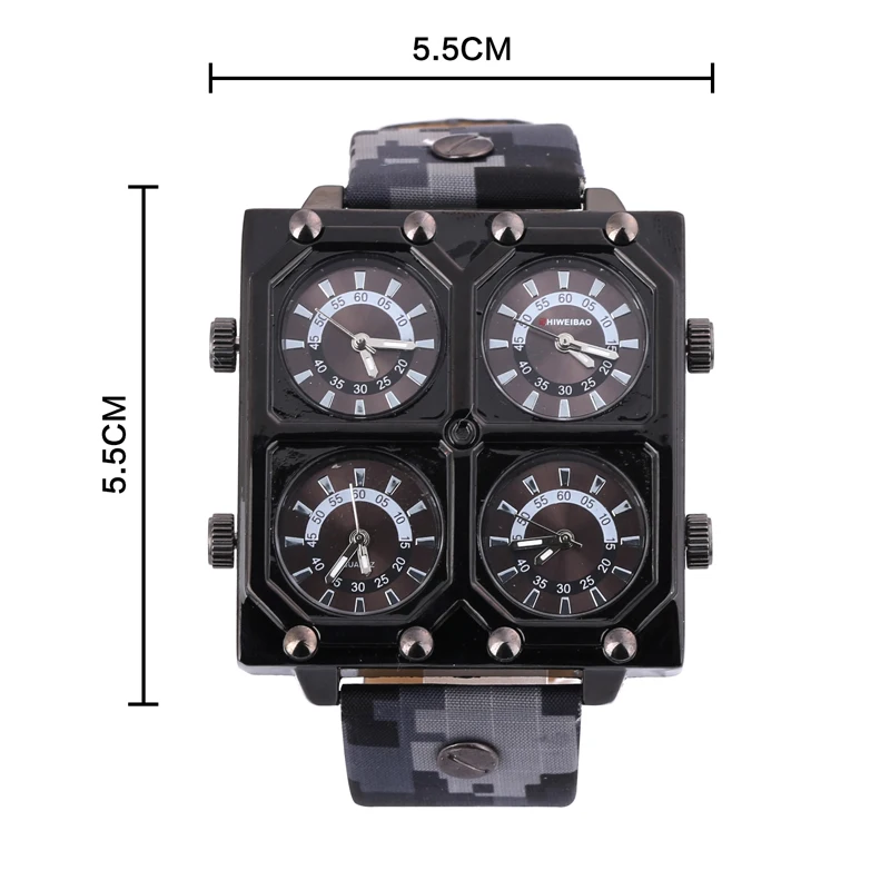 Shiweibao Quartz Watches Men Watch Luxury Brand Four Time Zones Military Wristwatches Camouflage Strap Sports Reloj Hombre New