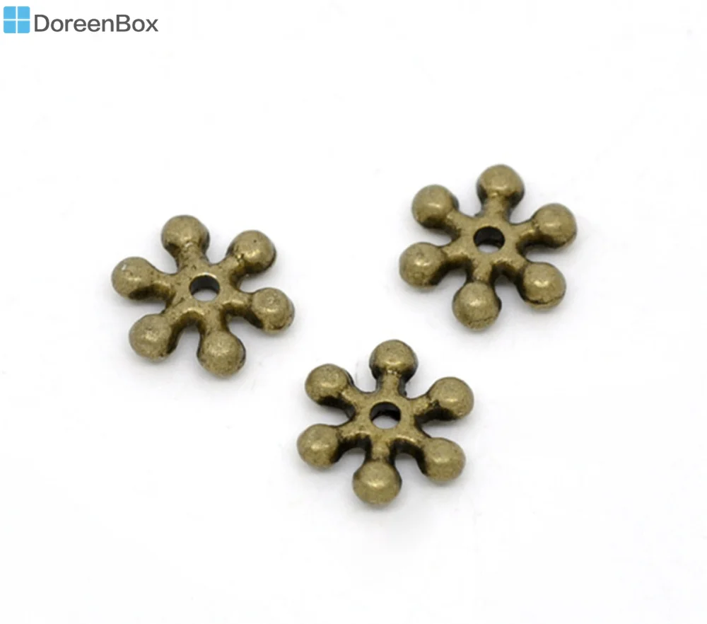 Doreen Box hot-  300 Bronze Tone Snowflake Spacer Beads Findings 8x2mm (B12770)