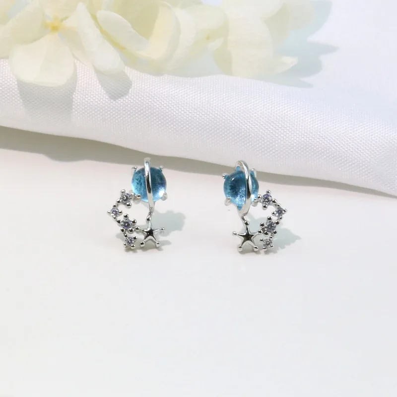 RE New korean japan lovely blue universe planet star moon key stud earrings for women girls fashion jewelry 2019 P40