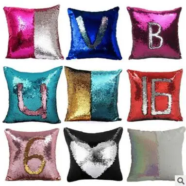 Cushion Cover 40*40cm Pillowcase Decorative Mermaid Sequin Colorful Square Plain Knitted Hidden Zipper Pillow Home Car Sofa Dec