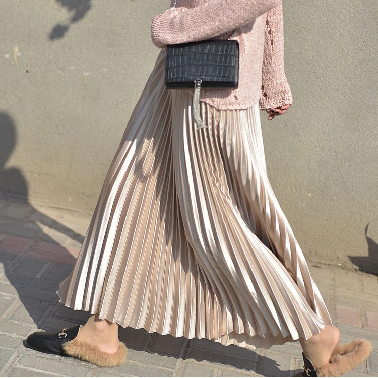 

2022 Women Spring Long Pleated Skirt High Waist Women White Long Skirt Female Autumn High Quality Vintage Women Maxi Skirt Saia