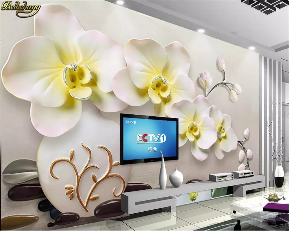 

beibehang Custom photo wallpaper mural 3D phalaenopsis embossed background wall living room wall flower papel de parede