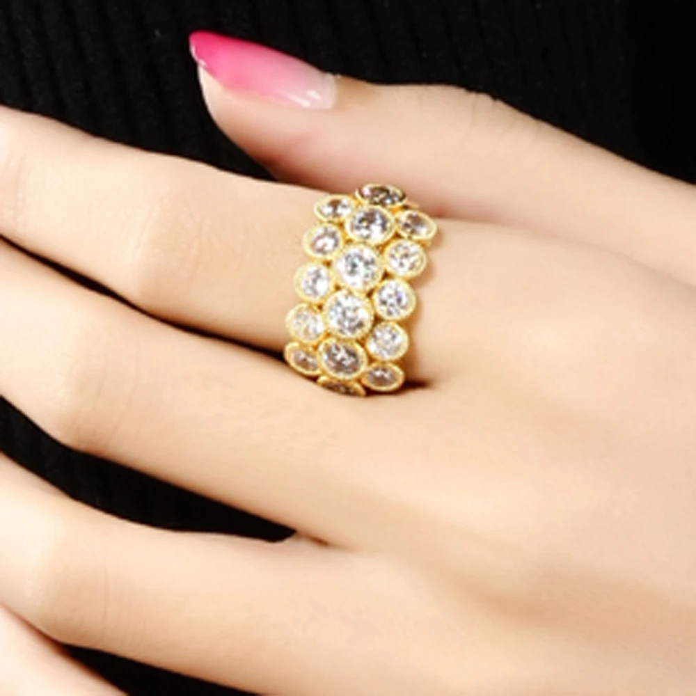 

YLMyself Clear Round Zircon Ring Gold/White Color Unique Design Luxury Crystal Fashion Jewelry For Women