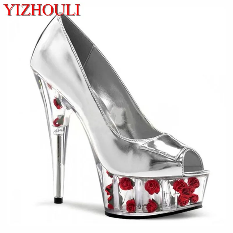 

Summer hot single shoes, stage banquet 15CM rose crystal high heels, stilettos and waterproof dancing shoes