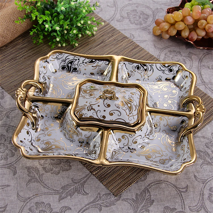 Porcelain Epergne Dinner Plate Decorative Household Ceramics Divisions Serving Tray Dishware and Kitchenware Accessories Present