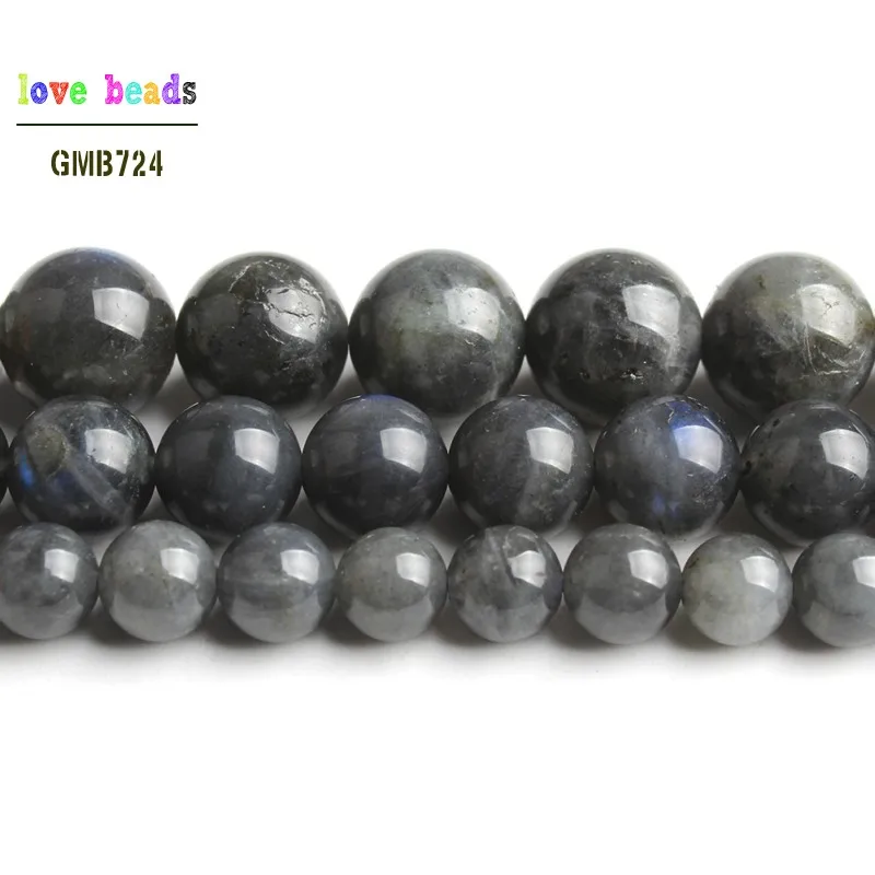 A+ Natural Grey Labradorite Moonstone Stone Round Loose Beads for Jewelry Making 15\'\' Strand DIY Bracelet 6/8/10mm