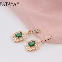 PATAYA New 585 Rose Gold Colors Dangle Earrings For Women Square Natural Zircon Long Earring Fashion Wedding Jewelry