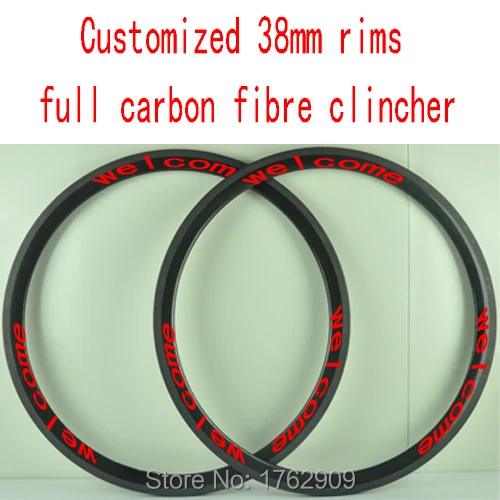 2Pcs customized 700C 38mm clincher rims Road bicycle T1000 3K UD 12K full carbon fibre bike wheels rims