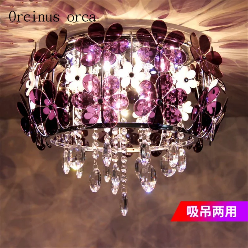 

Modern simple flower crystal lamp romantic European style bedroom ceiling lamp garden dining room lamp originality lamp