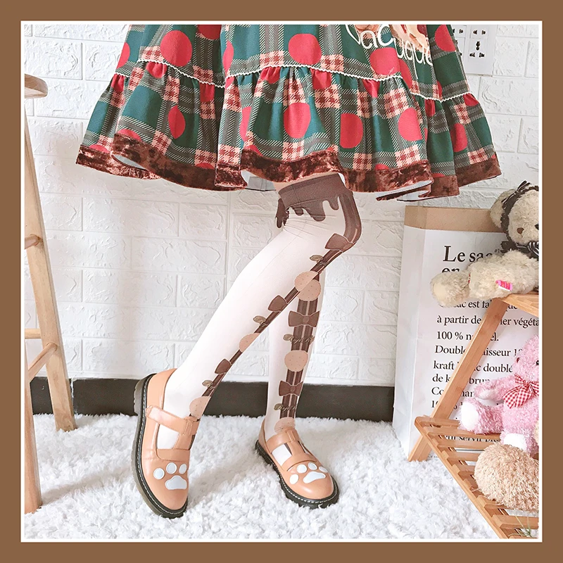 80 d Lolita socks female cone printed velvet thin legs socks in summer over - the - knee Lolita Japanese socks