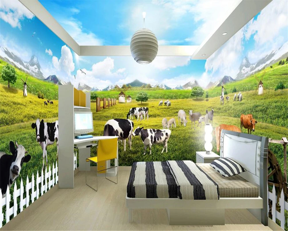 

beibehang Decorative Wall paper Three-dimensional Indoor Grassland Ranch Animal World Theme Space Whole House 3d wallpaper