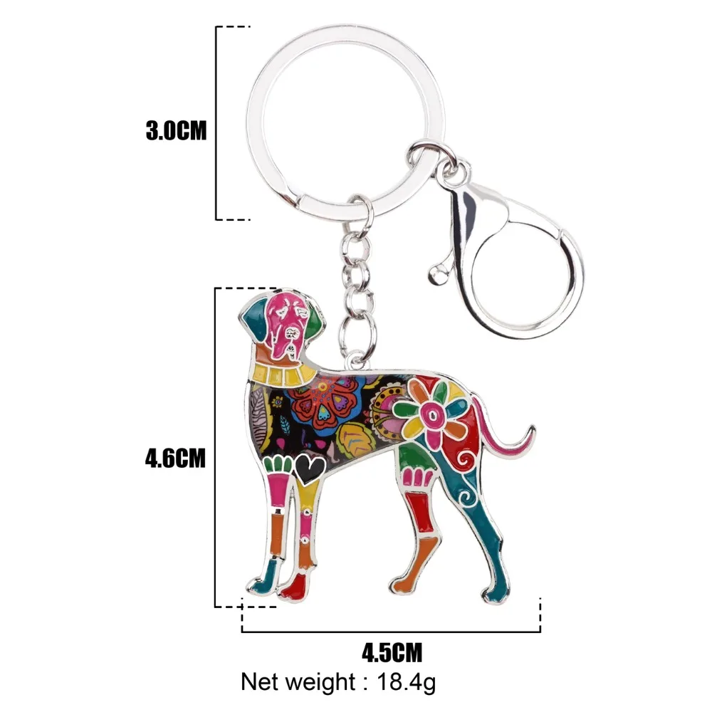 WEVENI Enamel Metal Great Dane Dog Key Chain Key Ring HandBag Charm Key Holder Accessories New Fashion Animal Jewelry For Women