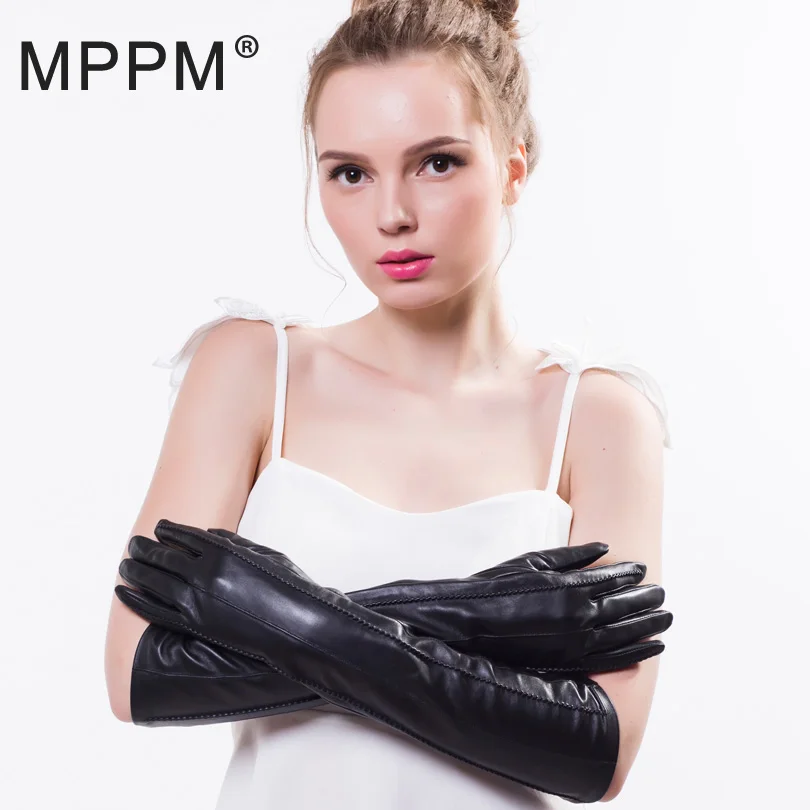 MPPM Fashion Genuine Sheepskin Gloves Women Winter Real Leather Gloves Female Goat Skin Leather Black High-grade Gloves