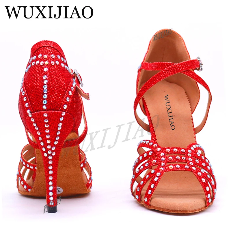 WUXIJIAO New Latin Dance Shoes Women\'s Shoes For Ballroom Dancing Woman Flash Cloth Collocation Shine Rhinestone 5cm-10cm