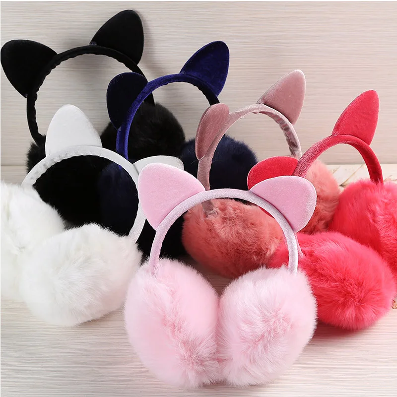 Winter Autumn Warm Faux Fur Ear Muffs Cute Cat Ear Earflap Rabbit Fur Earmuff for girls Ear flap Ladies Plush Ear muffs Women