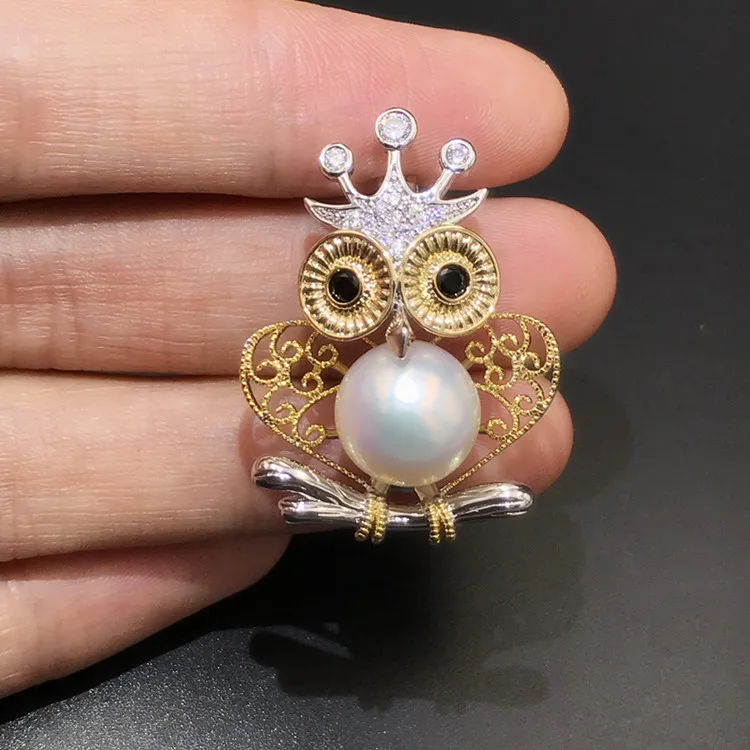 Lovely Owl Design Pearl Brooches Findings Women DIY Breast Pin Accessory 2 Colors Plated 3Pieces/Lot