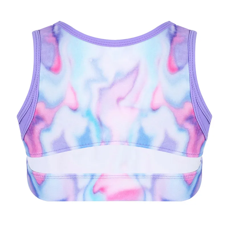 Kids Girls Colorful Ballet Crop Top Gymnastic Swimsuit Tie-Dye Tanks Top for Ballet Dance Stage Performance Workout no Shorts