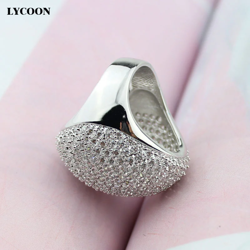 LYCOON women\'s luxury brand Oval ball shape ring silver plated wedding rings Austrian White round Cubic Zircon Party ring