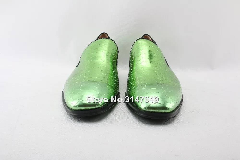 Green Men Leather Dress Shoes Square Toe Fish Scale Wedding Party Shoes Slip On OKHOTCN Fashion Casual Flats Plus Size Customize