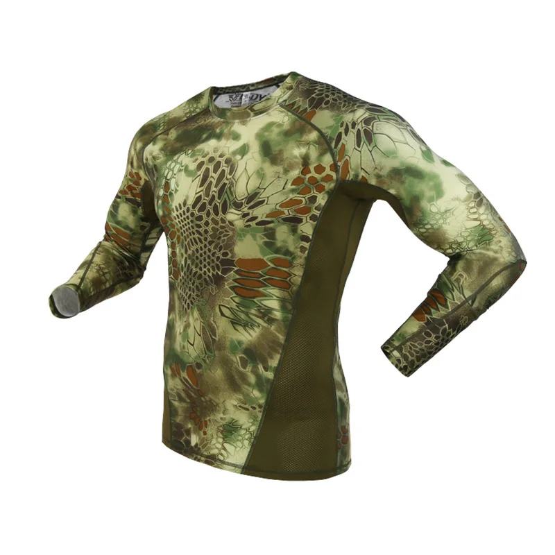 Outdoor Tactical Camouflage Shirt Long Sleeve T-Shirt Elastic Breathable Shirt Python Quick-Drying Underwear Camp Hunting TEE