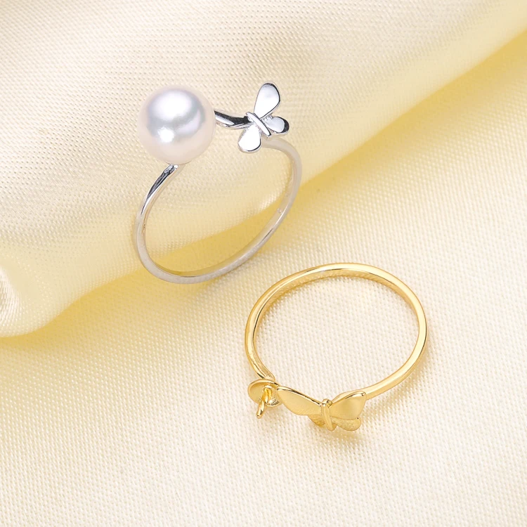 

Simple Butterfly Pearl Rings Settings S925 Sterling Silver Adjustable Rings Holder Women Rings Jewelry Acc 6Pieces/Lot