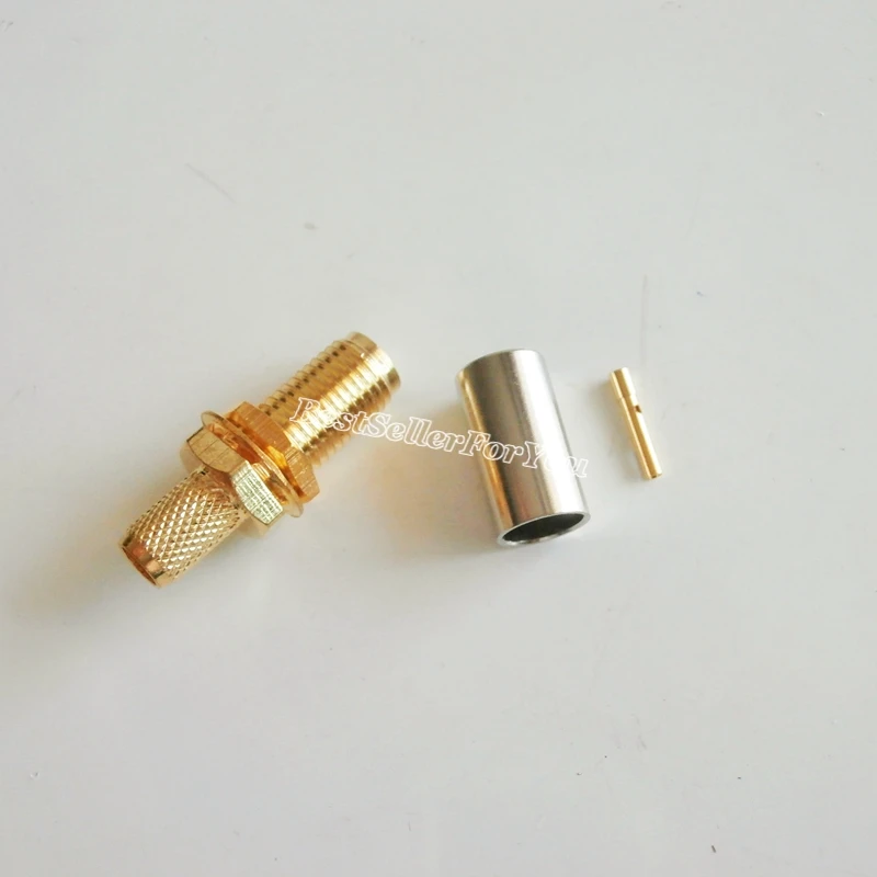 10Pcs SMA connector female jack bulkhead crimp for RG58 LMR195 RG142 Cable goldplated PTFE