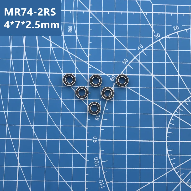 Free shipping 50 pcs/lot High quality MR74RS double rubber black sealed  miniature deep groove ball bearing MR74-2RS  4*7*2.5 mm