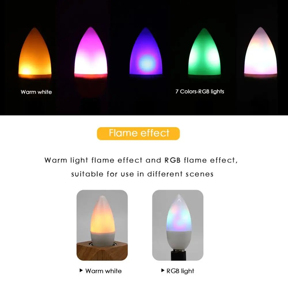 LED RGB Candle Lamp 3W E12 E14 E27 Flame Effect Fire Light AC 110V 220V Decor Yard Night light Flickering Emulation Lamparas