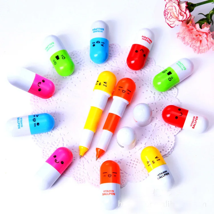 QSHOIC  100pcs/lot cute expression retractable pills ballpoint capsule pen telescopic pen gifts wholesale gift capsule pen