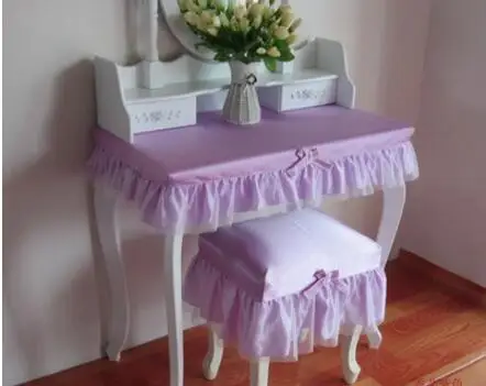 pink/purple Satin fabric dresser cover tablecloth dustproof table cover lace makeup stool cover