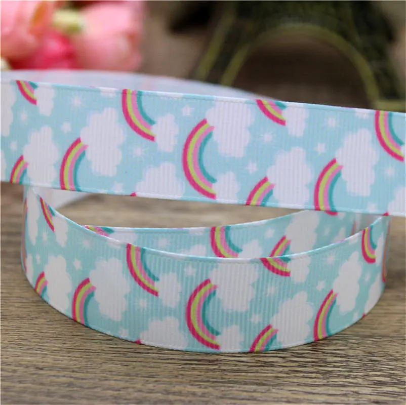 DHK 50yards Rainbow Princess Unicorn Printed Grosgrain Ribbon Accessory Material  Headwear Decoration Wholesale Craft DIY S912