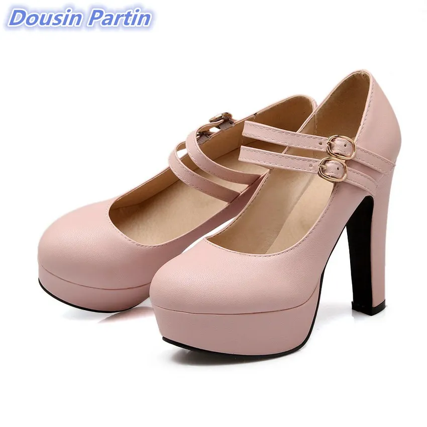 Dousin Partin 2019 Women Pumps Fashion Women Shoes Platform Square High Heel All Match Pointed Toe Pu Leather Wedding Pumps