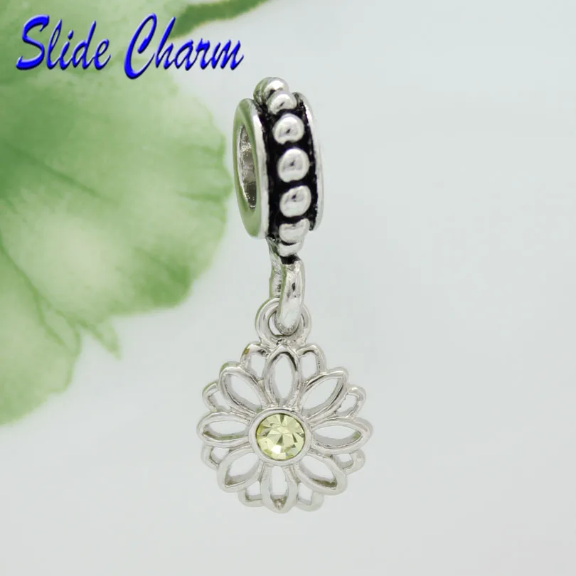 slide charm  Free shipping  Small Chrysanthemum Pendant Charm Plant Beads fit female holiday gift of Pandora bracelet
